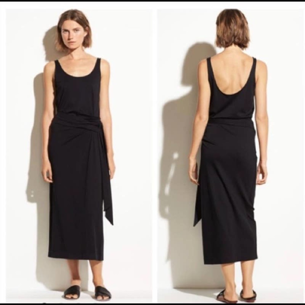 Vince Sleeveless Pima Cotton Tie Wrap Midi Dress Women's Size M